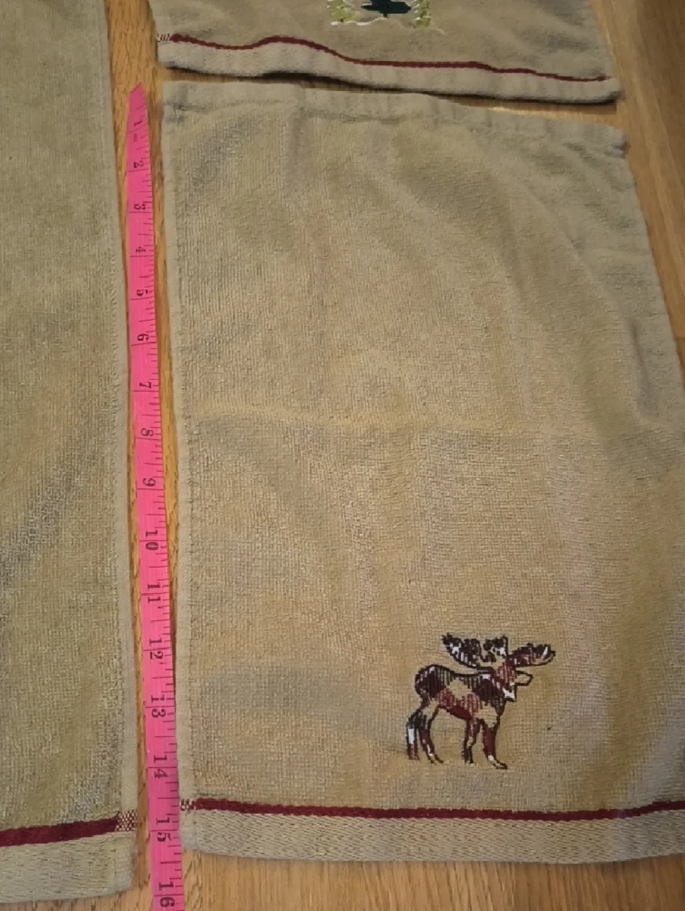 Embroidered Moose & Pine Kitchen Towel Set in Tan